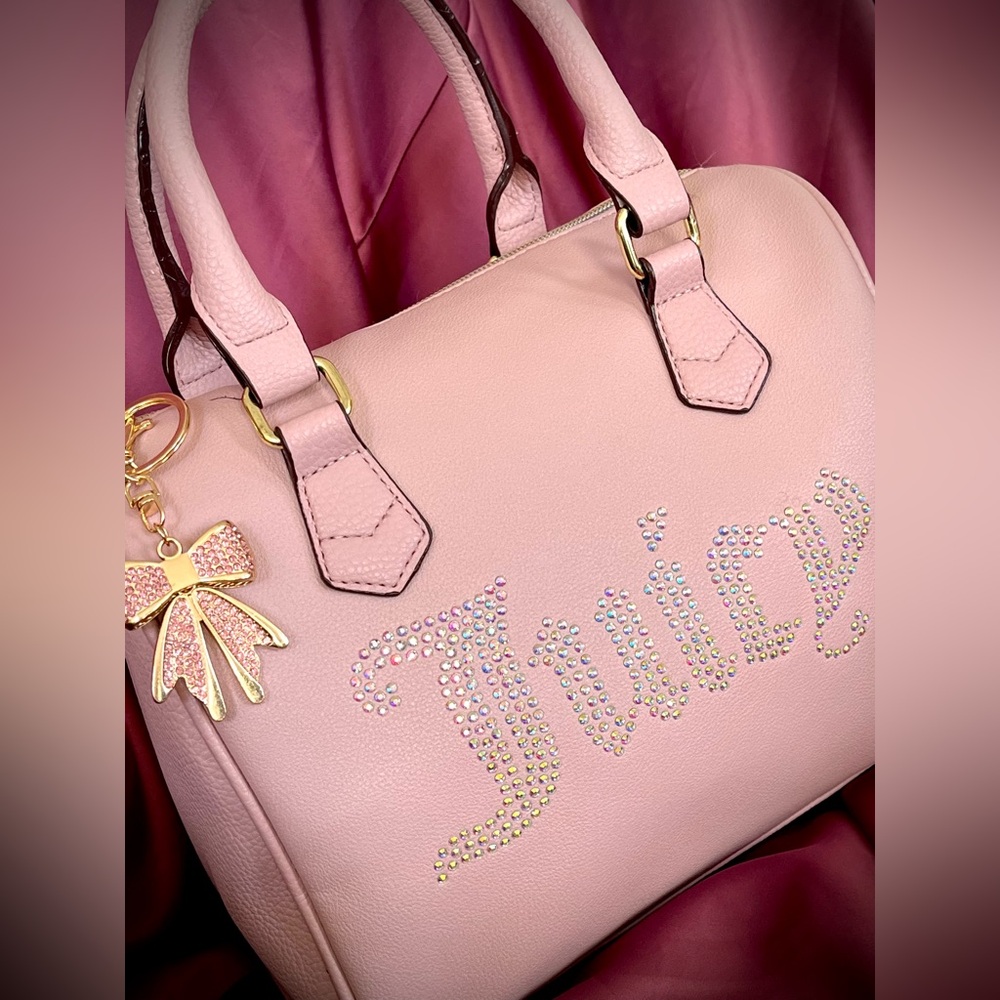 Juicy Couture ‘Be Classic’ Dusty Blush Rhinestone Satchel Crossbody Bag & Charm - Picture 2 of 14